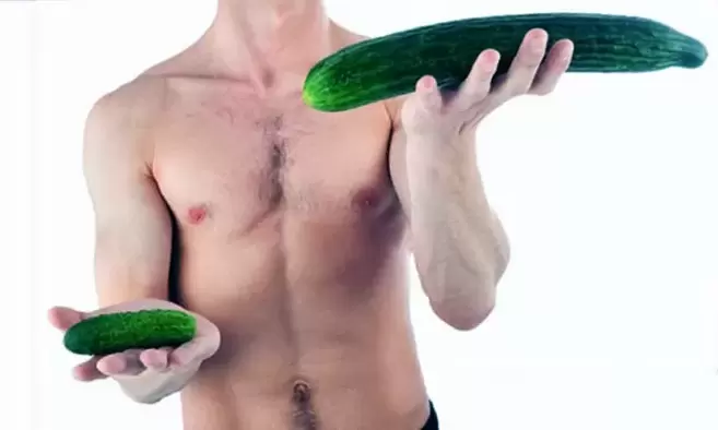 Örnek olarak salatalık kullanılarak küçük ve büyük penis boyutları