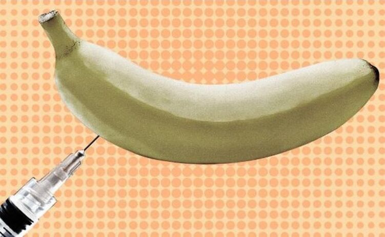 Örnek olarak bir muz kullanarak enjeksiyonla penis büyütme